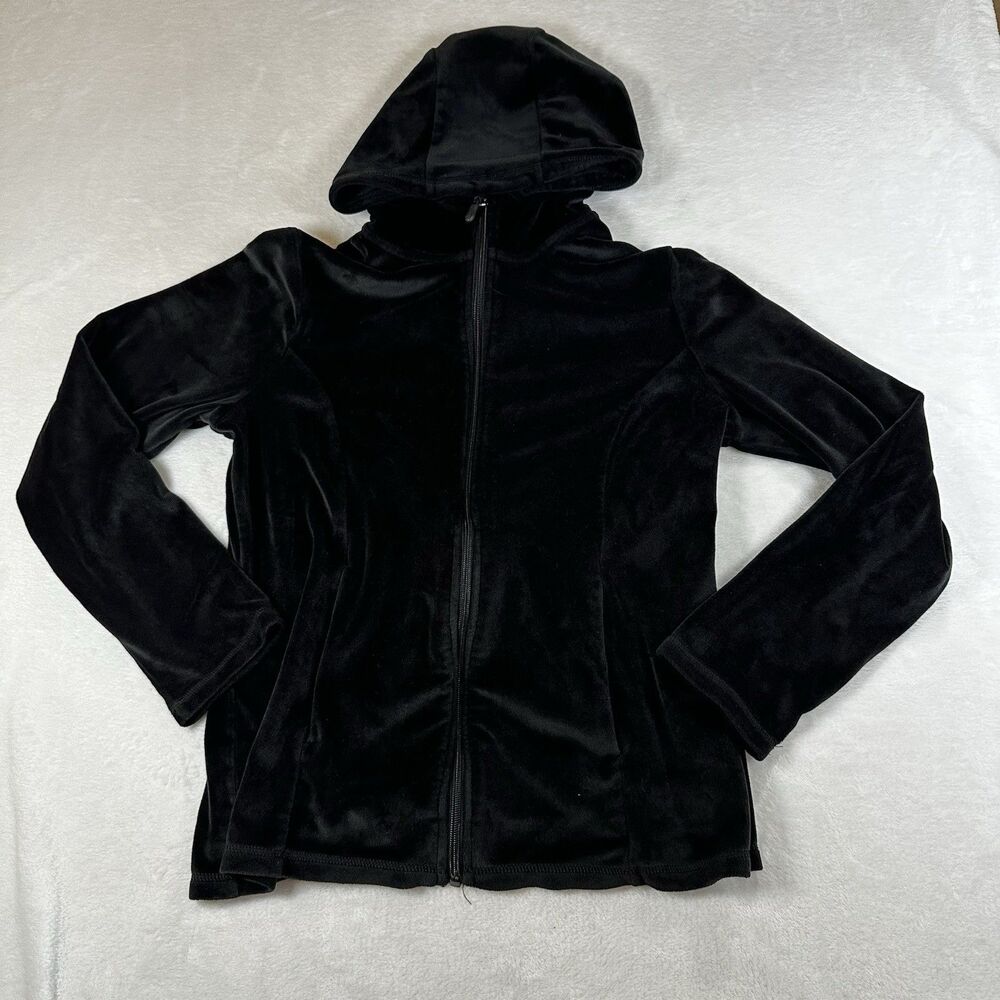 32° HEAT Velour Zip Up Hoodie Black Women’s Small Stretch Full Zip